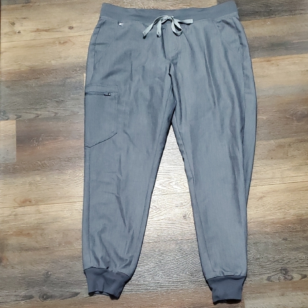 Figs Gray Scrub Pants with Tapered Leg Design Tie Waist